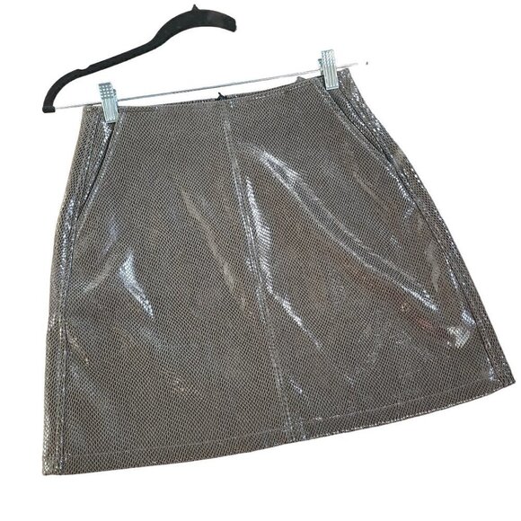 MOLLY BRACKET KHAKI GREEN SNAKEPRINT FAUX LEATHER SKIRT - Picture 2 of 9